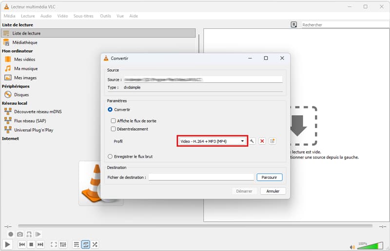 Choisir la sortie de DVD