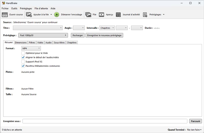 Interface de Handbrake