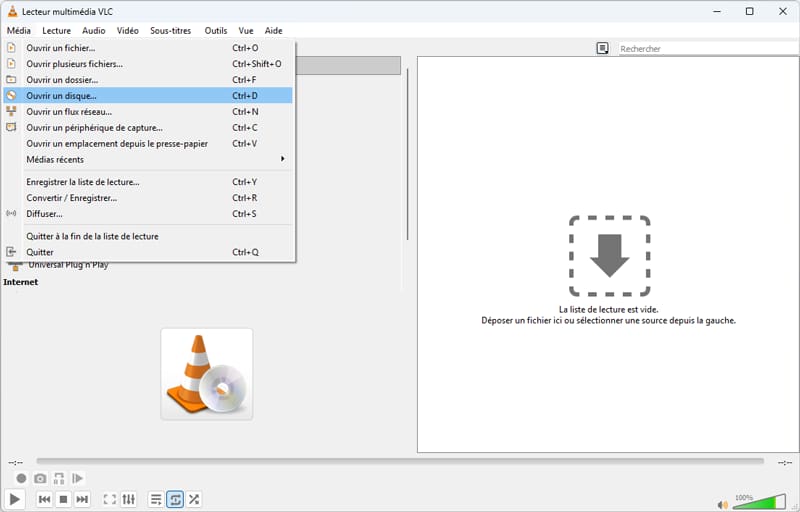 ouvrir disque avec vlc