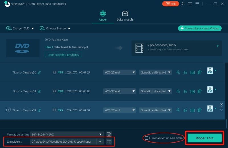 Cliquer sur Ripper Tout pour convertir ISO en MP4