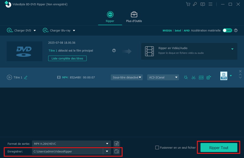 Définir le chemin d'enregistrement et lancez la conversion