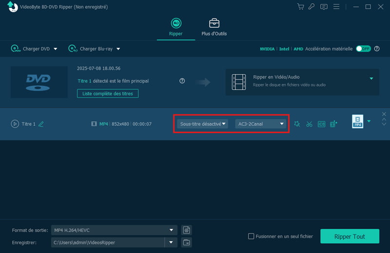 Sélection des titres et des pistes audio à convertir