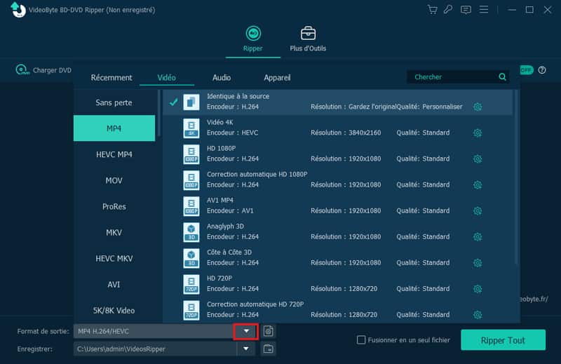 Sélectionner le format vidéo