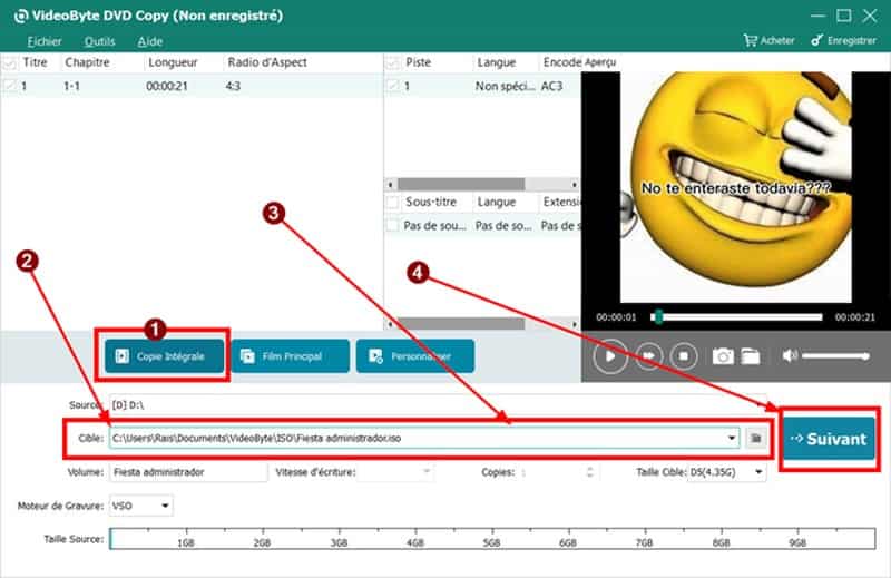 Choisir le mode de copie et le format de sortie ISO