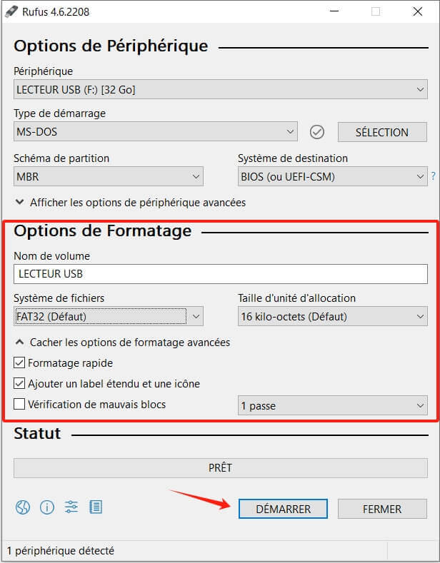 Garder les options de formatage