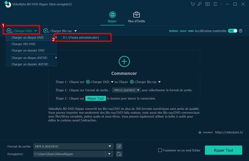 Charger le DVD ou Blu-ray