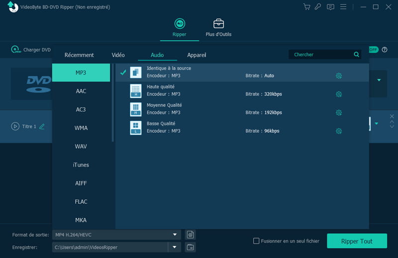 Format audio de sortie