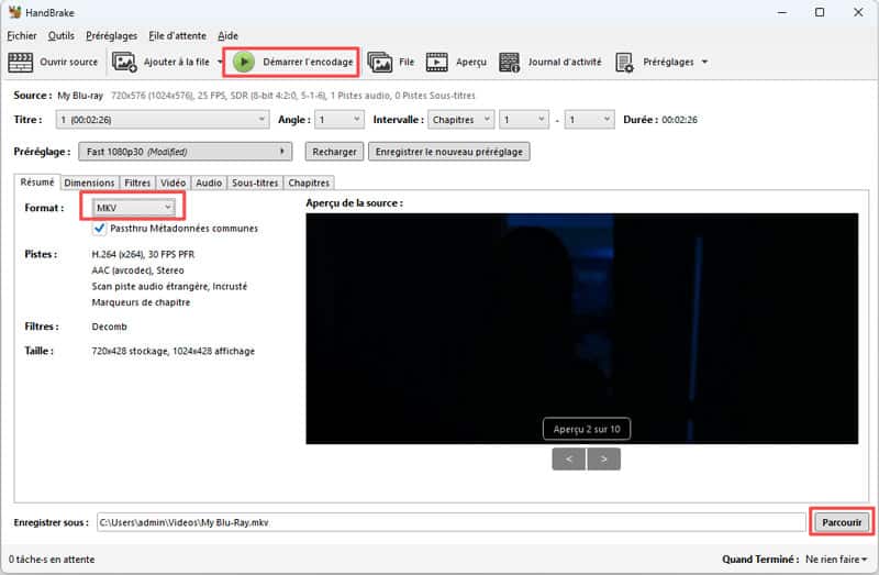 Commencer à convertir le Blu-ray en MKV