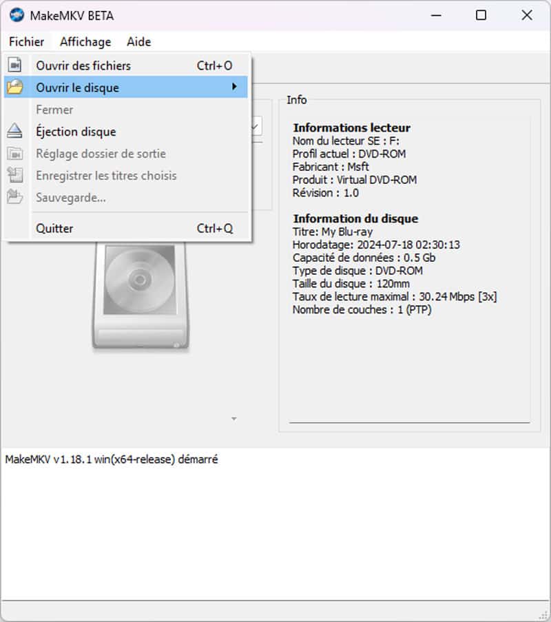 Charger un Blu-ray en MakeMKV