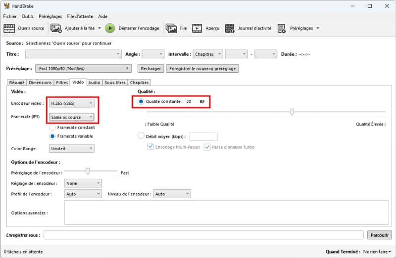 Réglage des paramètres