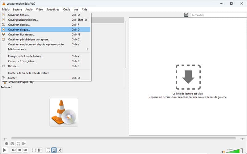 ouvrir disque avec vlc