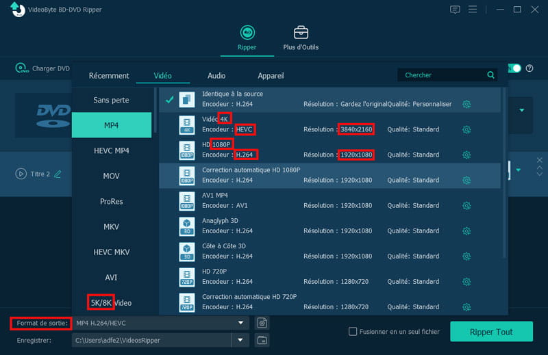 choisir le format de sortie en VideoByte