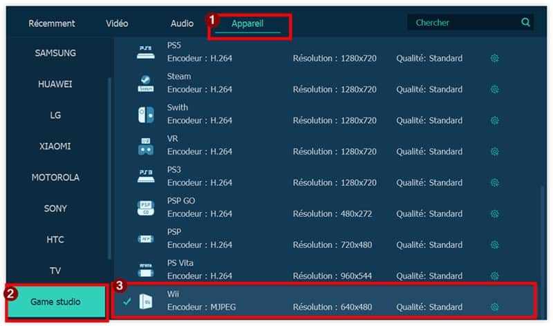 Choisir le format de sortie compatible Wii