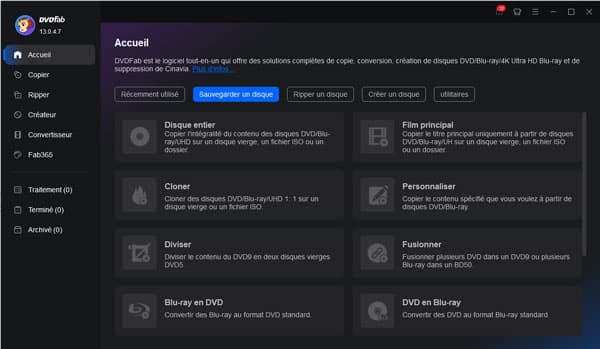 Le page principal de DVDfab