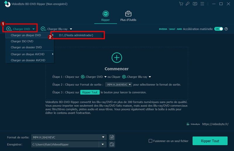 Charger le DVD ou Blu-ray