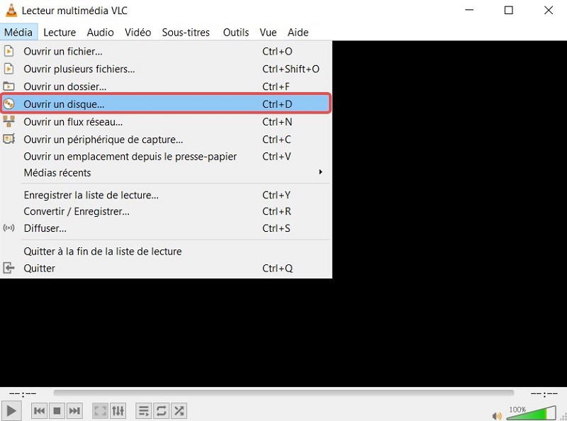 Ouvrir disque avec VLC